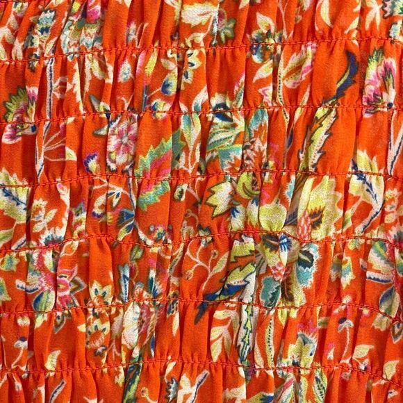 Cynthia Rowley Orange Tie Neck Floral Sleeveless Smocked Blouse Size M - Picture 7 of 7